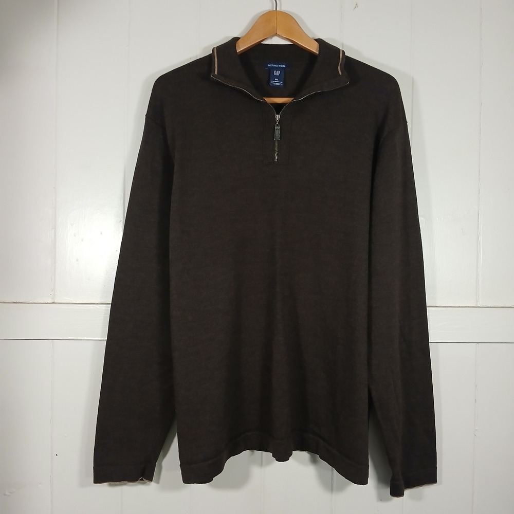 Gap Half-Zip Sweater Mens XXL Brown 100% Merino Wool Pullover 302885